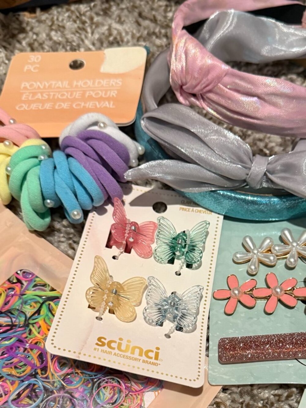 Kids Hair Accessories Set - Pink, Blue, Silver